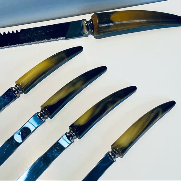 Sheffield Stainless Steel Bakelite 4 Steak Knives And 1 Bread Knife - Picture 14 of 14